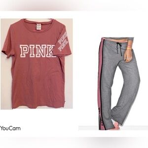 EUC Pink 2016 Boyfriend fit sweatpants (oversized small) & med short sleeve tee